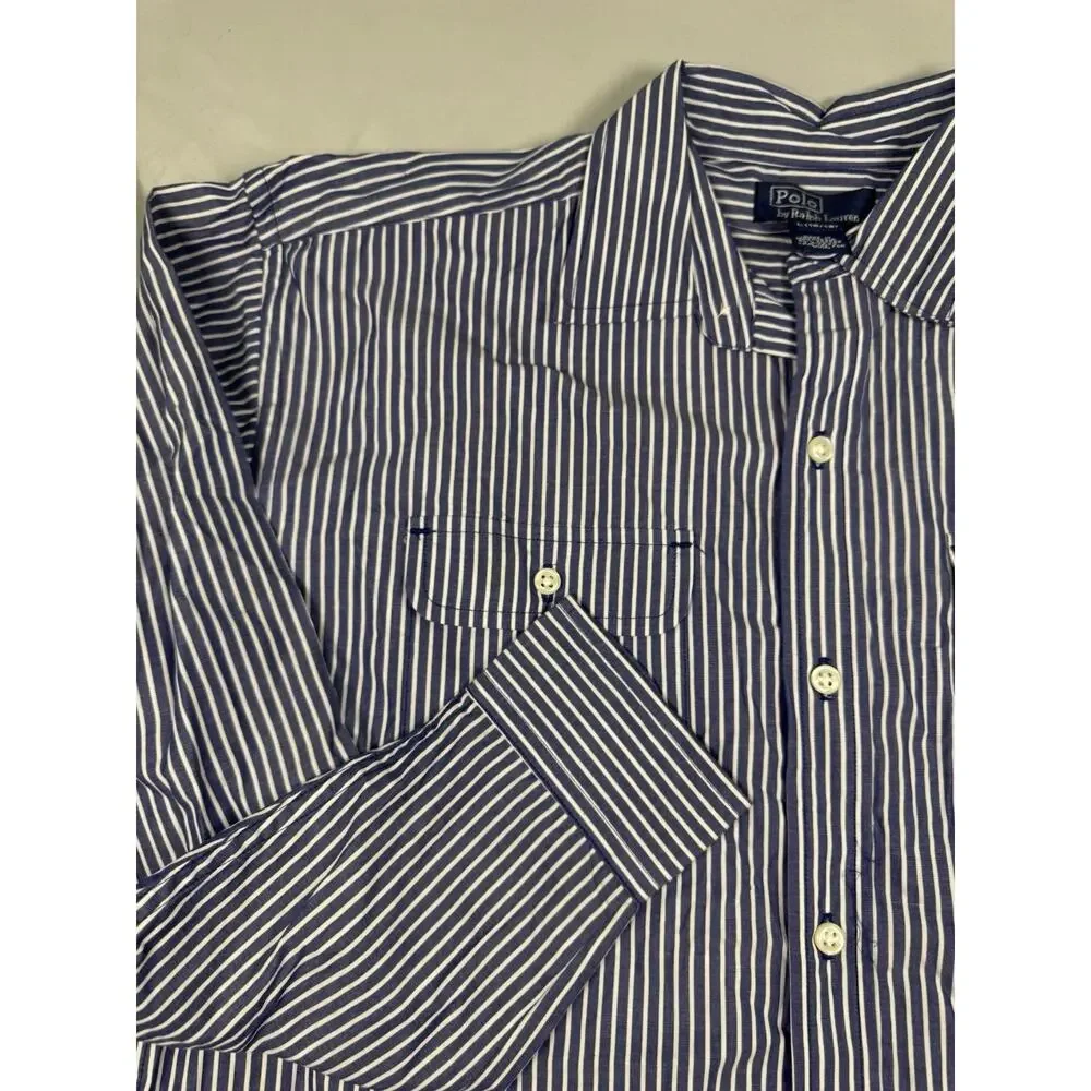 Polo Ralph Lauren Boys Striped Button Shirt Youth L 16-18 Blue White